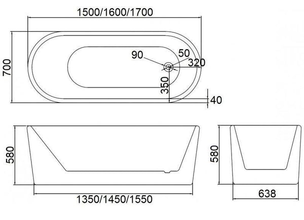 Chantelle 1500mm-1700mm Bath - Bayside Bathroom