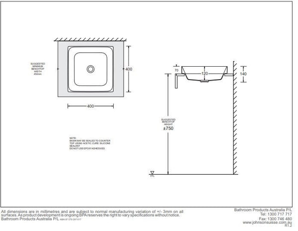 Gemelli Square Semi Insert Basin 400 x 400