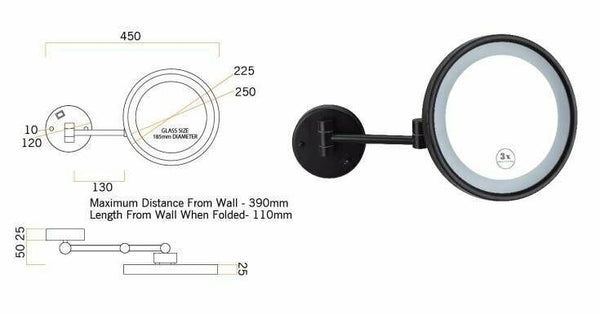 Black wall mounted magnifying mirror - Bayside Bathroom