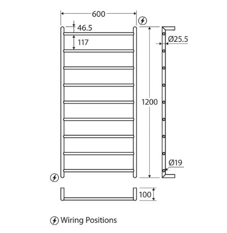 Kaya 600x1200mm Heated Towel Rail Brushed Brass