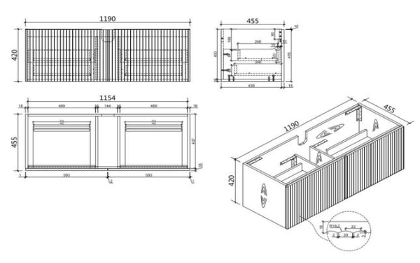 Ashley 1200 Timber Wall Hung Vanity