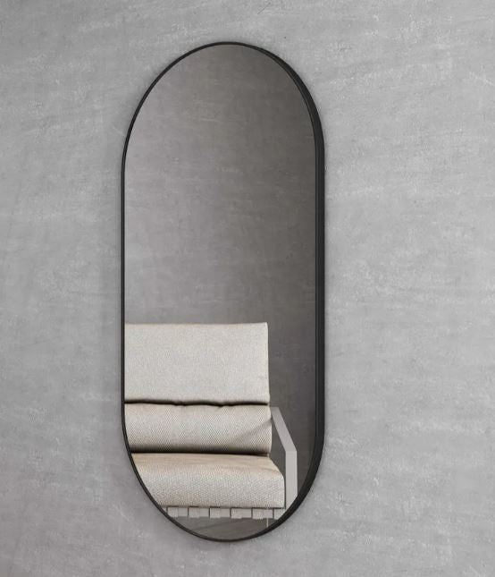 Oval 600 x 1200 Matte Black Mirror