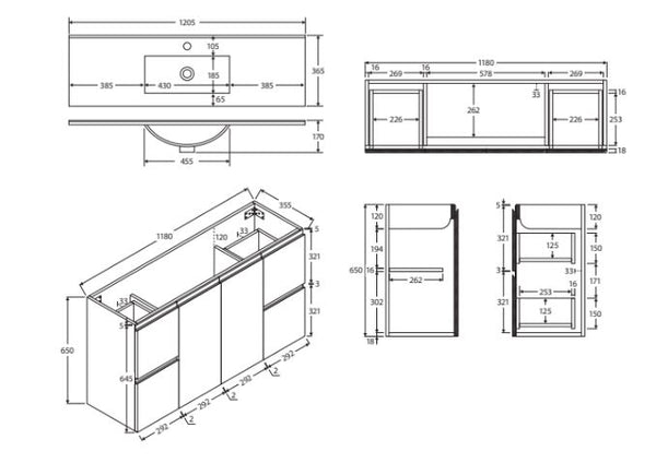 Sammy Narrow Matte White 1200mm Wall Hung Vanity