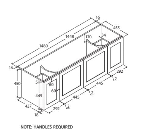 Mila 1500mm Double Bowl Wall Hung Vanity