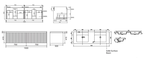 Rimini Potter’s Clay 1500mm Wall Hung Vanity