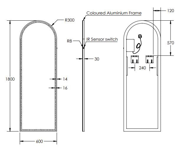 Remer 600 Matte Black Great Great Arch LED Mirror