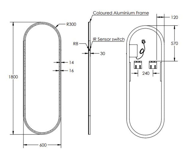 Remer 600 Matte Black Great Great Gatsby LED Mirror