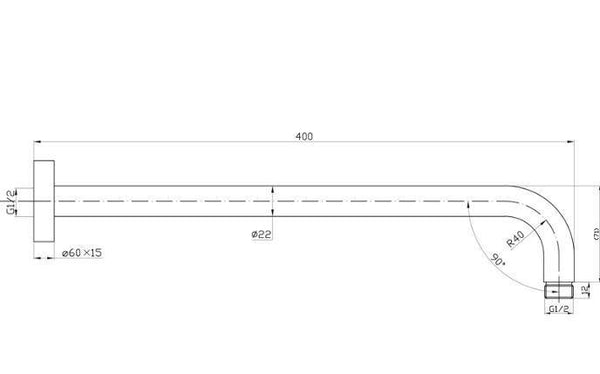 400mm Round Curved Shower Arm- Matte Black - Bayside Bathroom