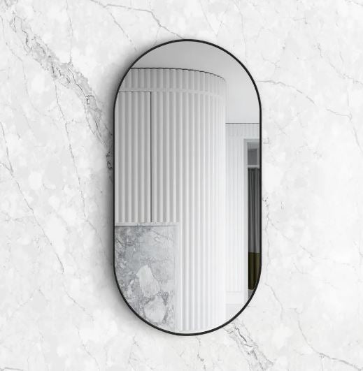 Oval 450 x 900 Matte Black Mirror