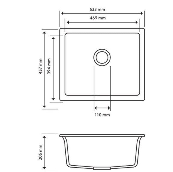 White 533 Single Bowl Granite Sink - Bayside Bathroom