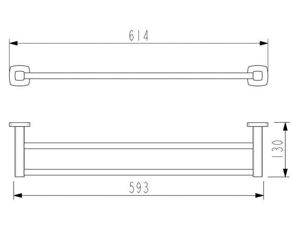 Legra Matte Black Double Towel Rail - 600mm - Bayside Bathroom