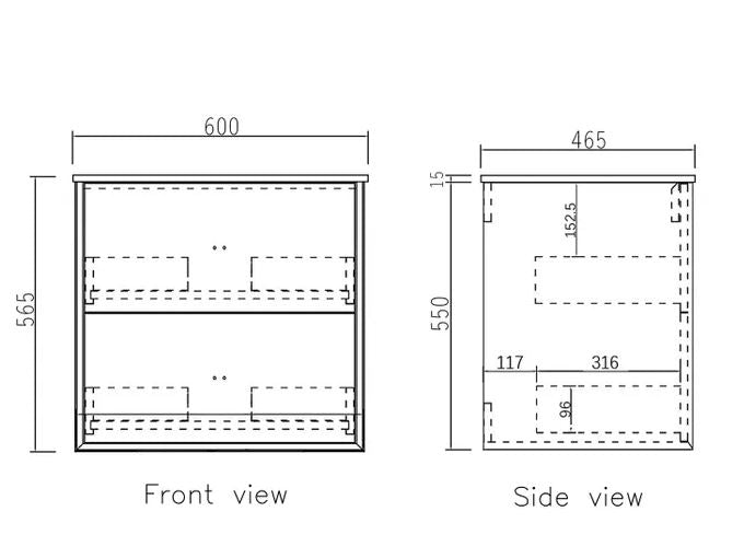 Boston Light Grey 600mm Wall Hung Vanity