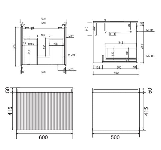 Rimini Potter’s Clay 600mm Wall Hung Vanity