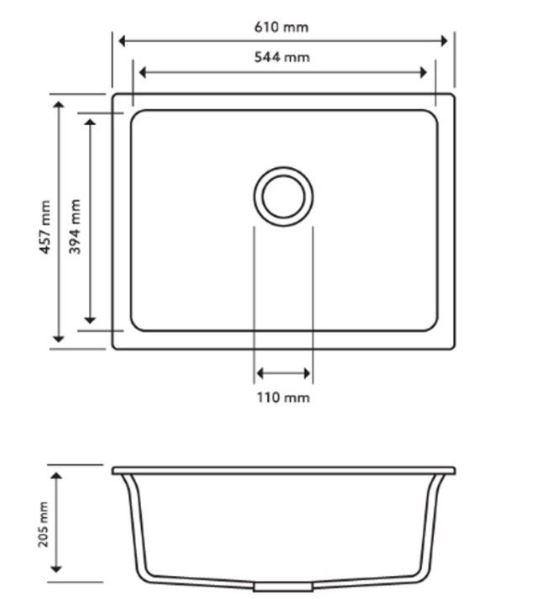 Black 610 Single Bowl Granite Sink - Bayside Bathroom