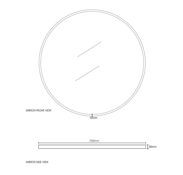 Round 700mm Matte Black Framed Mirror