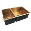 Select 710 Brushed Yellow Gold Handmade Round Corners Double Bowls Sink