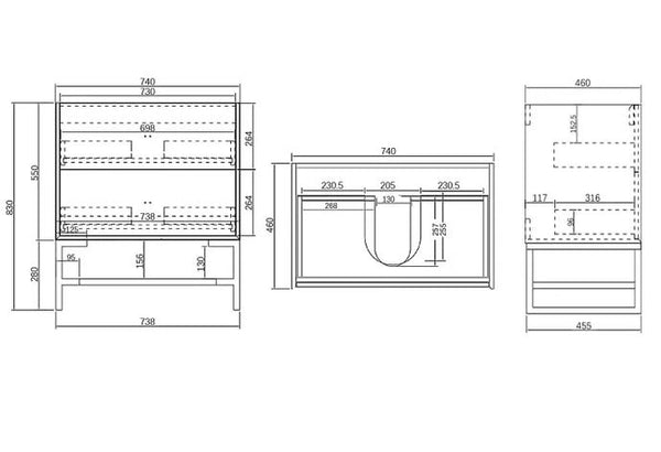 Boston Light Grey 750mm Wall Hung Vanity