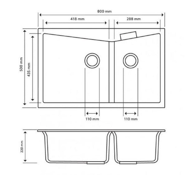 Black 800 Double Bowl Granite Sink - Bayside Bathroom