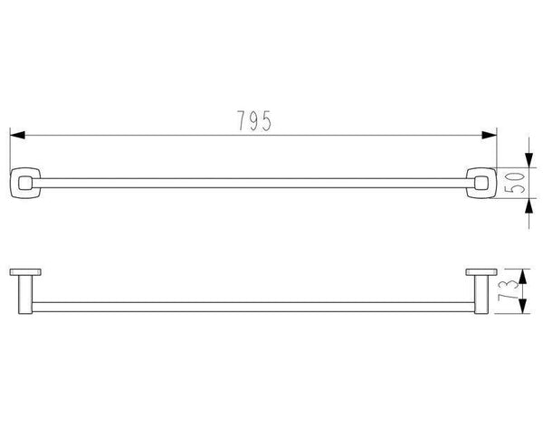Legra Brushed Nickel Single Towel Rail - 800mm - Bayside Bathroom