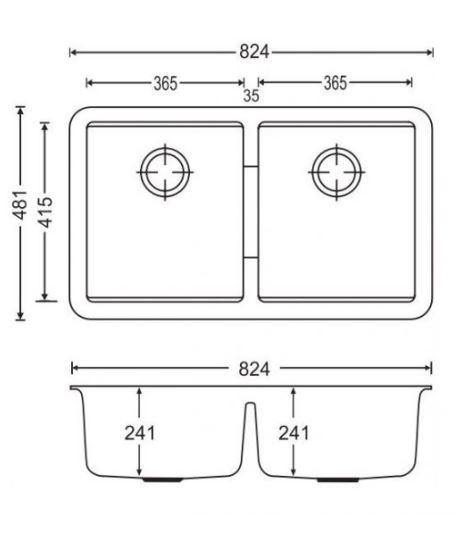 Black 824 Double Bowl Granite Sink - Bayside Bathroom