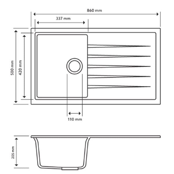 Concrete Grey 860 Single Bowl Granite Sink