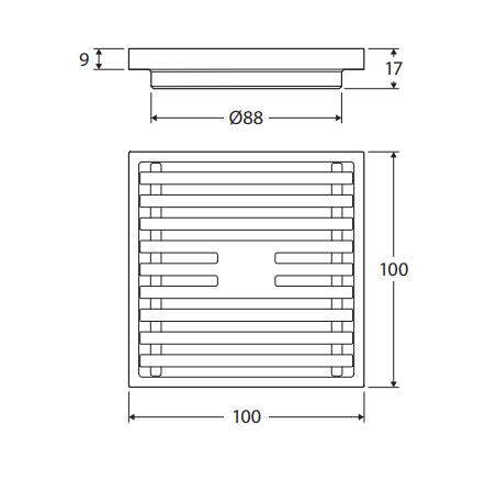 Brushed Nickel 80mm Square Slim Grate Floor Waste