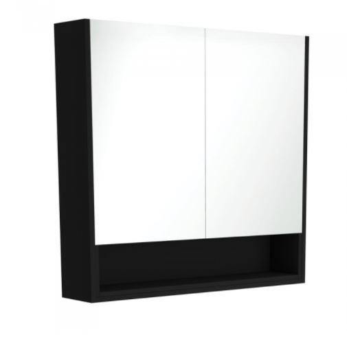Matte Black Mirror Cabinet With Undershelf 750 - 1200mm - Bayside Bathroom