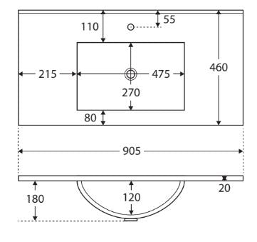 Katie Matte Black 900mm Ceramic Moulded Top