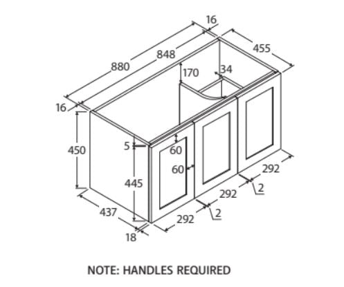 Mila 900mm Wall Hung Vanity Right Drawer