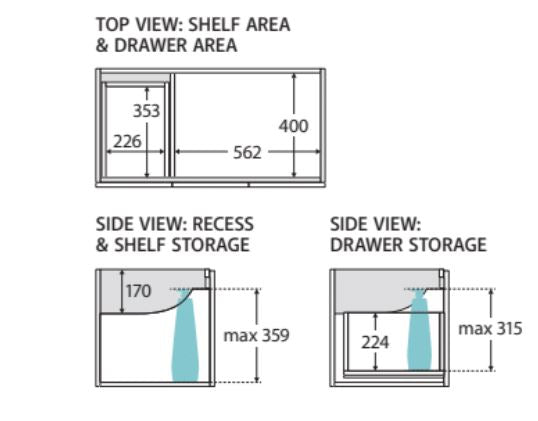 Mila 900mm Wall Hung Vanity Left Drawer