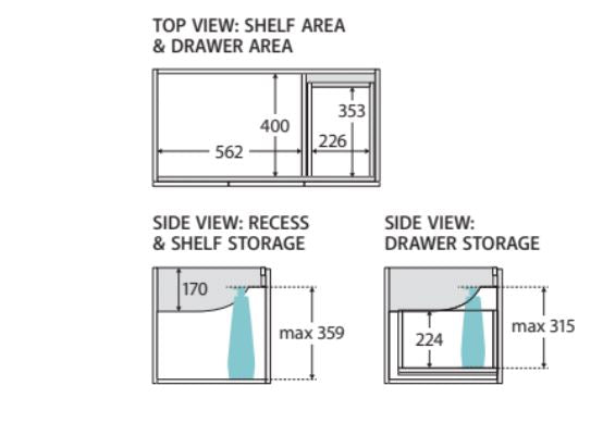 Mila 900mm Wall Hung Vanity Right Drawer