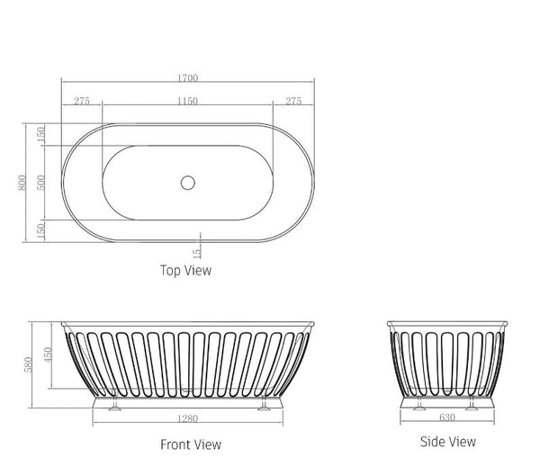 Abby 1700 Matte White Freestanding Bath