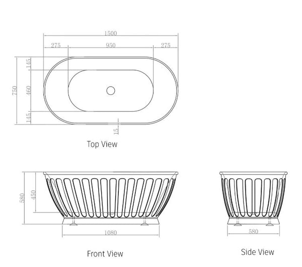 Abby 1500 Matte White Freestanding Bath