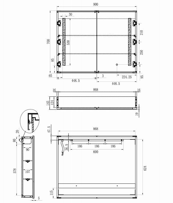 Remer Amber 900 LED mirror cabinet