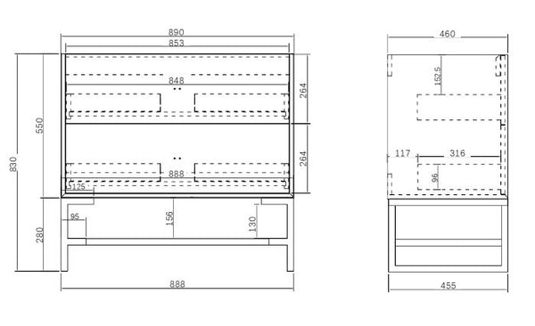 Boston Light Grey 900mm Wall Hung Vanity
