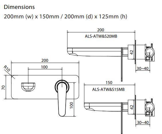 Atlanta Wall Mixer w/ spout- Chrome Black - Bayside Bathroom