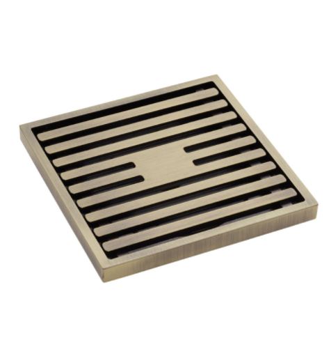 Antique Brass 80mm Square Slim Grate Floor Waste