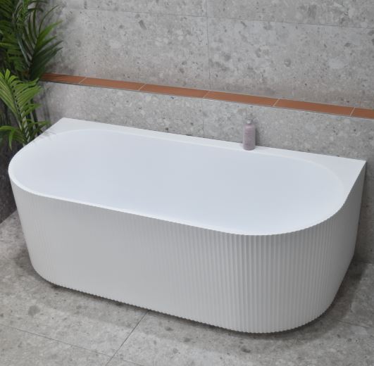 Lincoln Fluted Oval Matte White 1500-1700mm Back To Wall Bath