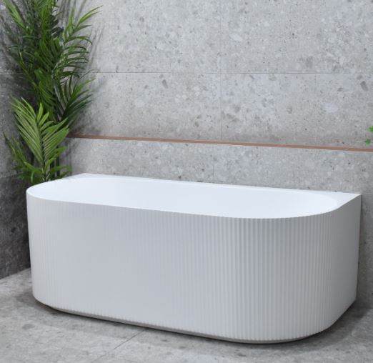 Lincoln Fluted Oval Matte White 1500-1700mm Back To Wall Bath