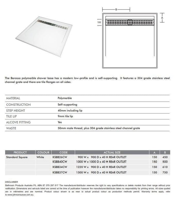 Barossa shower base - Bayside Bathroom
