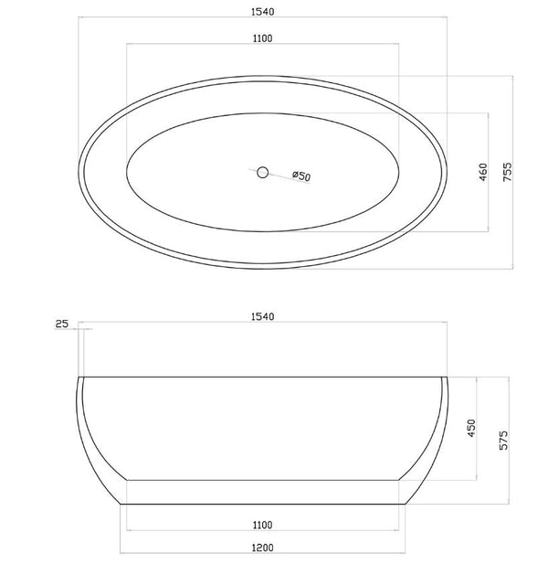 Leslie White Freestanding Bath 1540-1700mm
