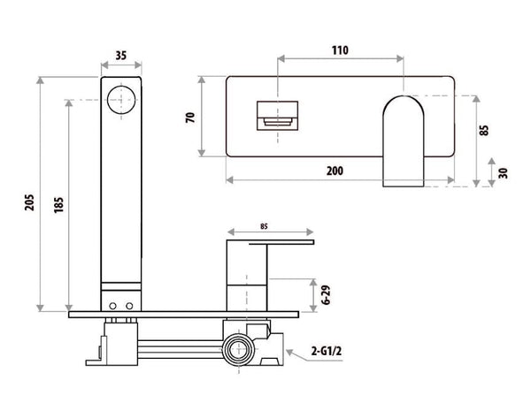 The Gabe Leva Matte Black Wall Outlet Mixer