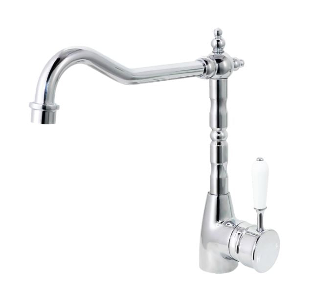 Elizabeth Basin mixer- Chrome Body/ White Ceramic Handle