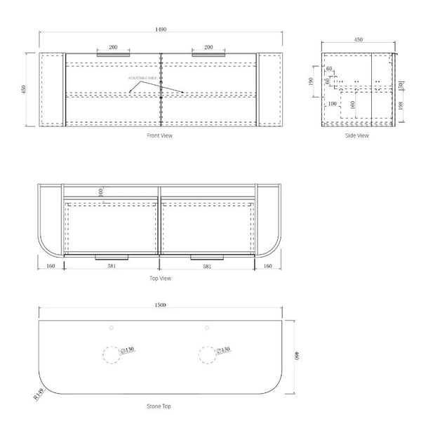 Chloe Matte White 1500mm Curve Vanity