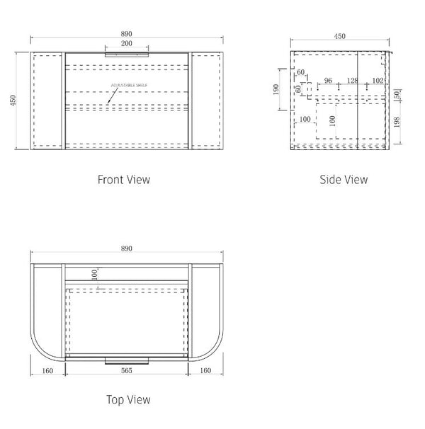 Chloe Matte White 900mm Curve Vanity