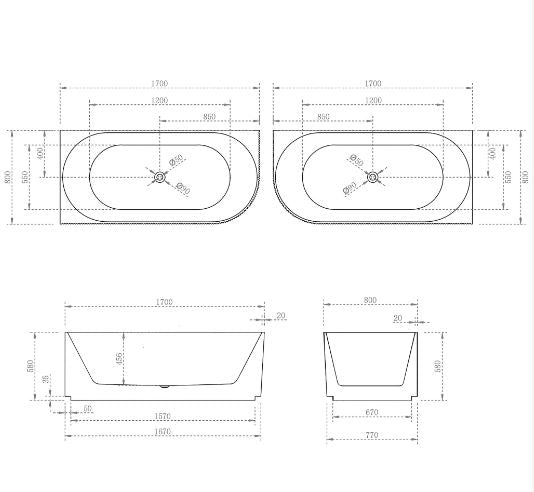 Lincoln Fluted Oval Matte White 1500mm-1700mm Corner Freestanding Bath