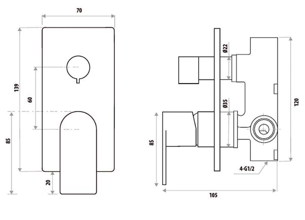 The Gabe Leva Brushed Nickel Wall Mixer W/ Diverter