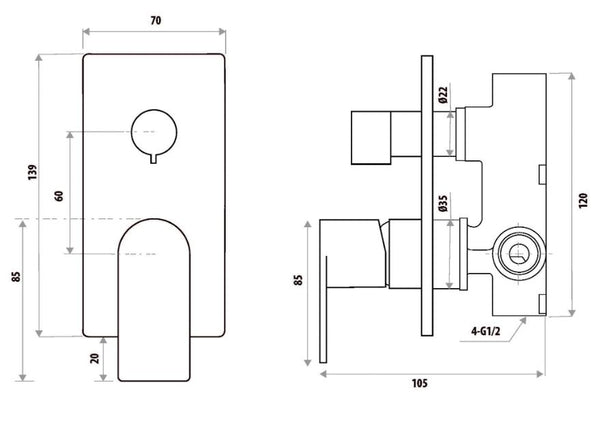 The Gabe Leva Chrome Wall Mixer W/ Diverter
