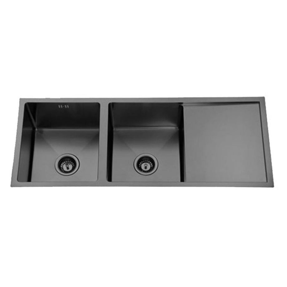 Gunmetal Black 1114 Handmade Double Bowl w/ Drainer Kitchen Sink
