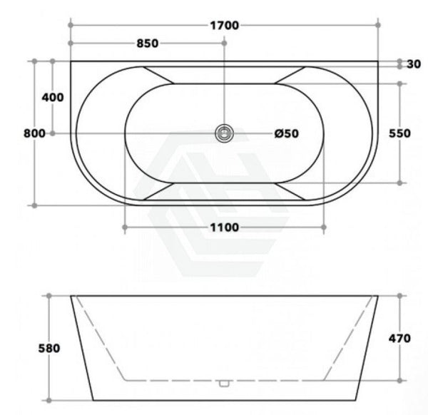 Ecco Black Back To Wall Bath-1500mm